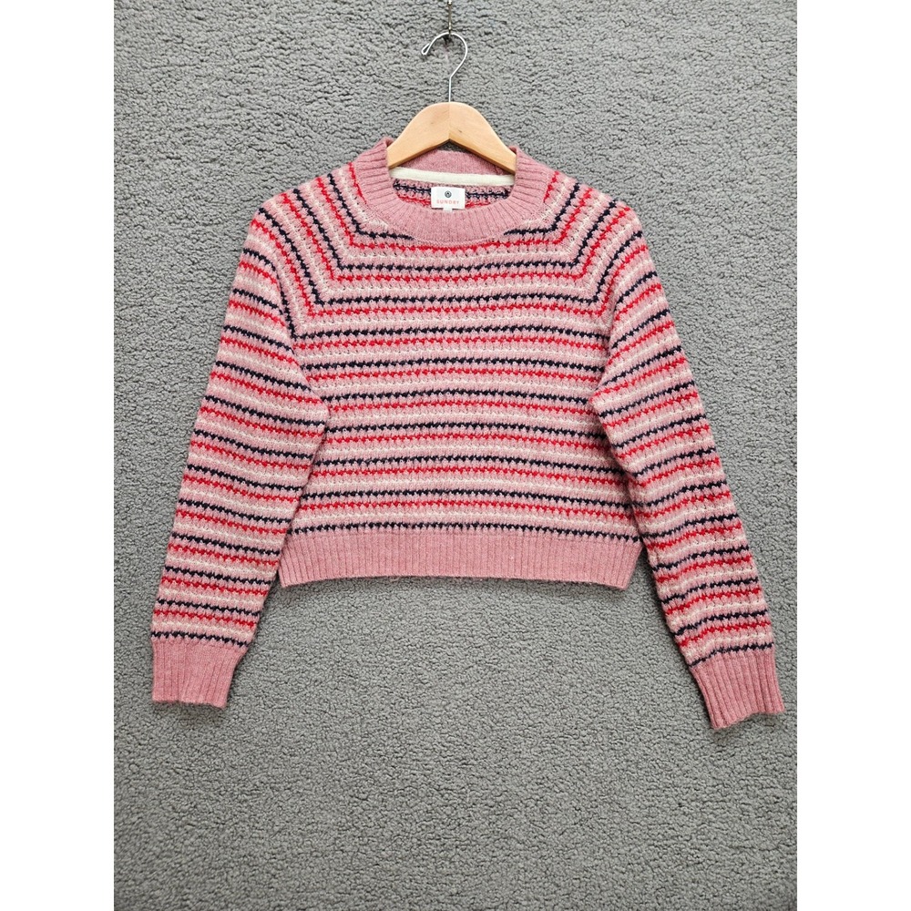 Sundry Cropped Striped Sweater Size 0 Pink Red Multi Crewneck Knit Boho Preppy